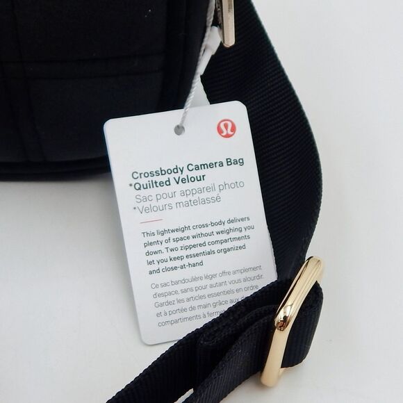 Lululemon Crossbody Camera Bag Quilted Velour 2L Black Gold 8-1/2 Inch - Picture 3 of 14
